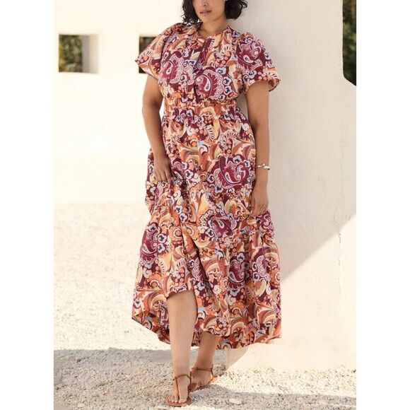 Anthropologie Somerset Maxi Dress Womens XS Bronze Orange Floral Pockets V-Neck - Picture 15 of 15